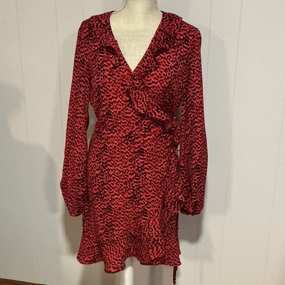 Bardot Red Animal Print Long Sleeve Dress